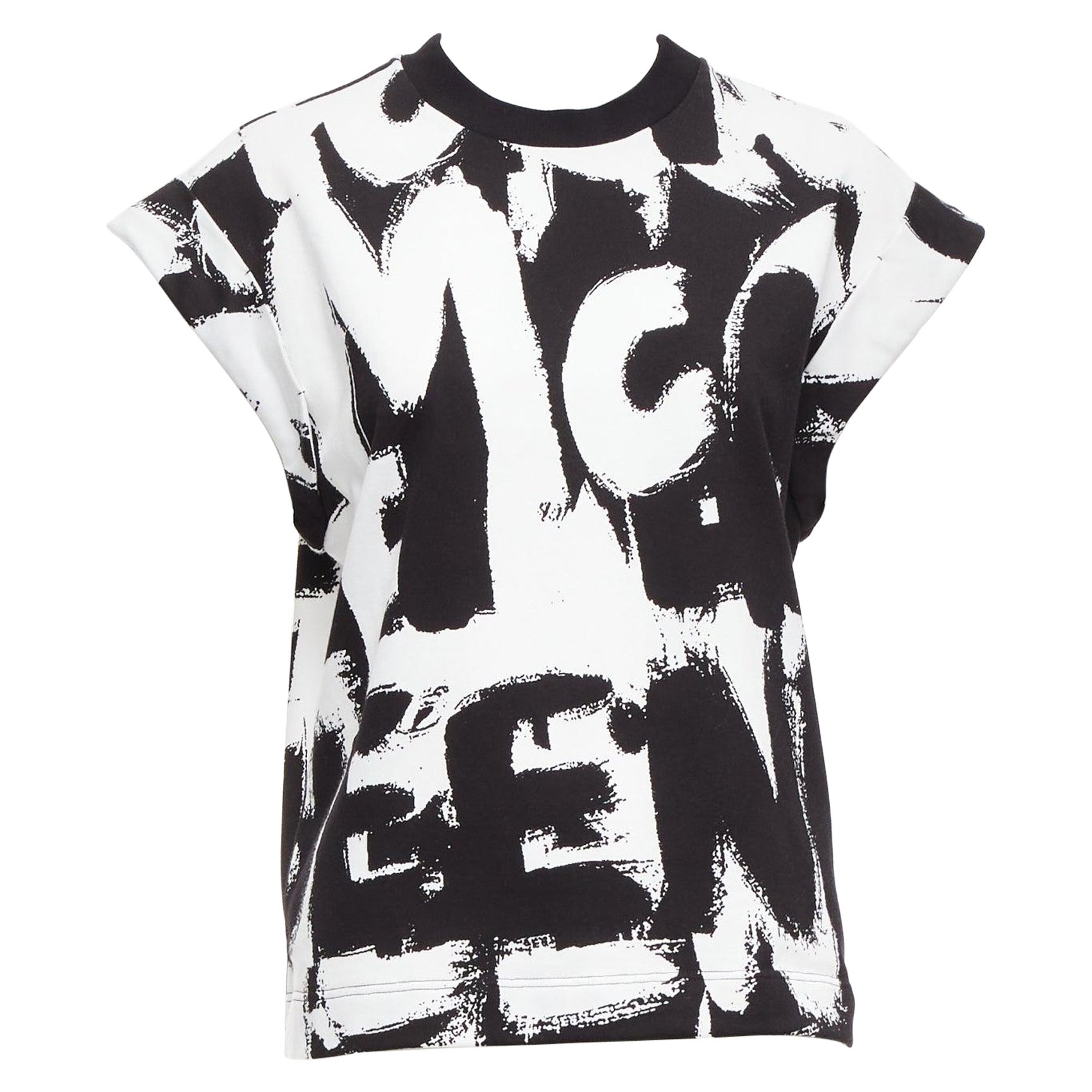 ALEXANDER MCQUEEN 2021 negro blanco algodón cepillado graffiti top boxy IT36 XXS