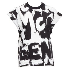 ALEXANDER MCQUEEN 2021 negro blanco algodón cepillado graffiti top boxy IT36 XXS