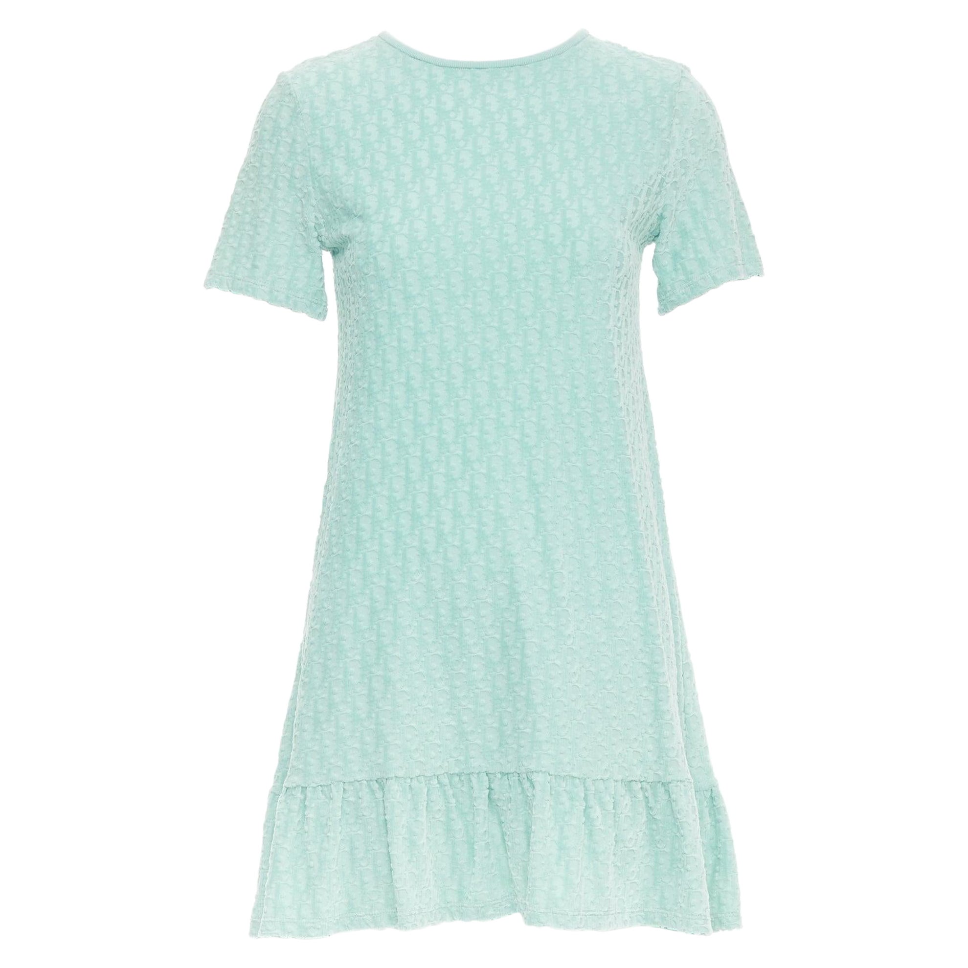 Mini robe à volants en velours de coton monogramme turquoise CHRISTIAN DIOR KIDS Yr12