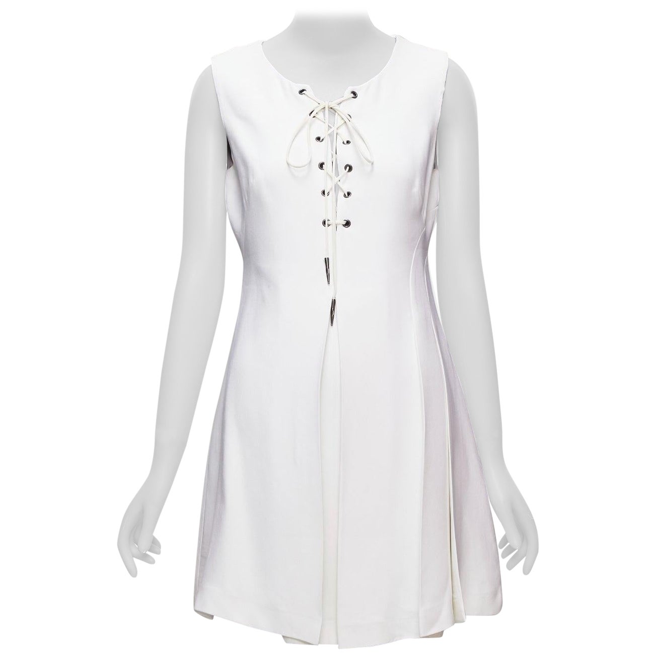 MIU MIU 2014 abito in pizzo bianco di viscosa con pieghe frontali IT42 M