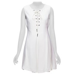 MIU MIU 2014 white viscose lace front front pleats shift dress IT42 M