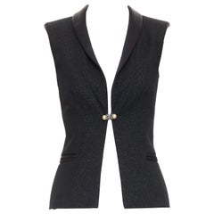 CHANEL Wollmischung Lurex Perlenkristall Knopf Satin Schalkragen Weste Jacke FR36