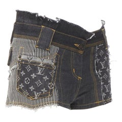 Seltene LOUIS VUITTON LV mongram-Jacquard-Patchwork-Shorts im Rohschliff FR36 S