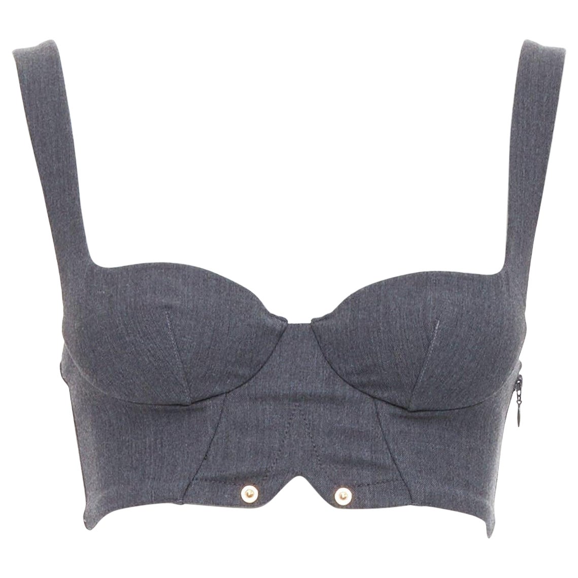 LA PERLA top bustier in lana vergine grigio con borchie dorate IT36B in vendita