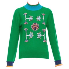 VIVIENNE TAM Grüner orientalischer Patch-Pullover aus Merinowolle und Kaschmir in Grün, M