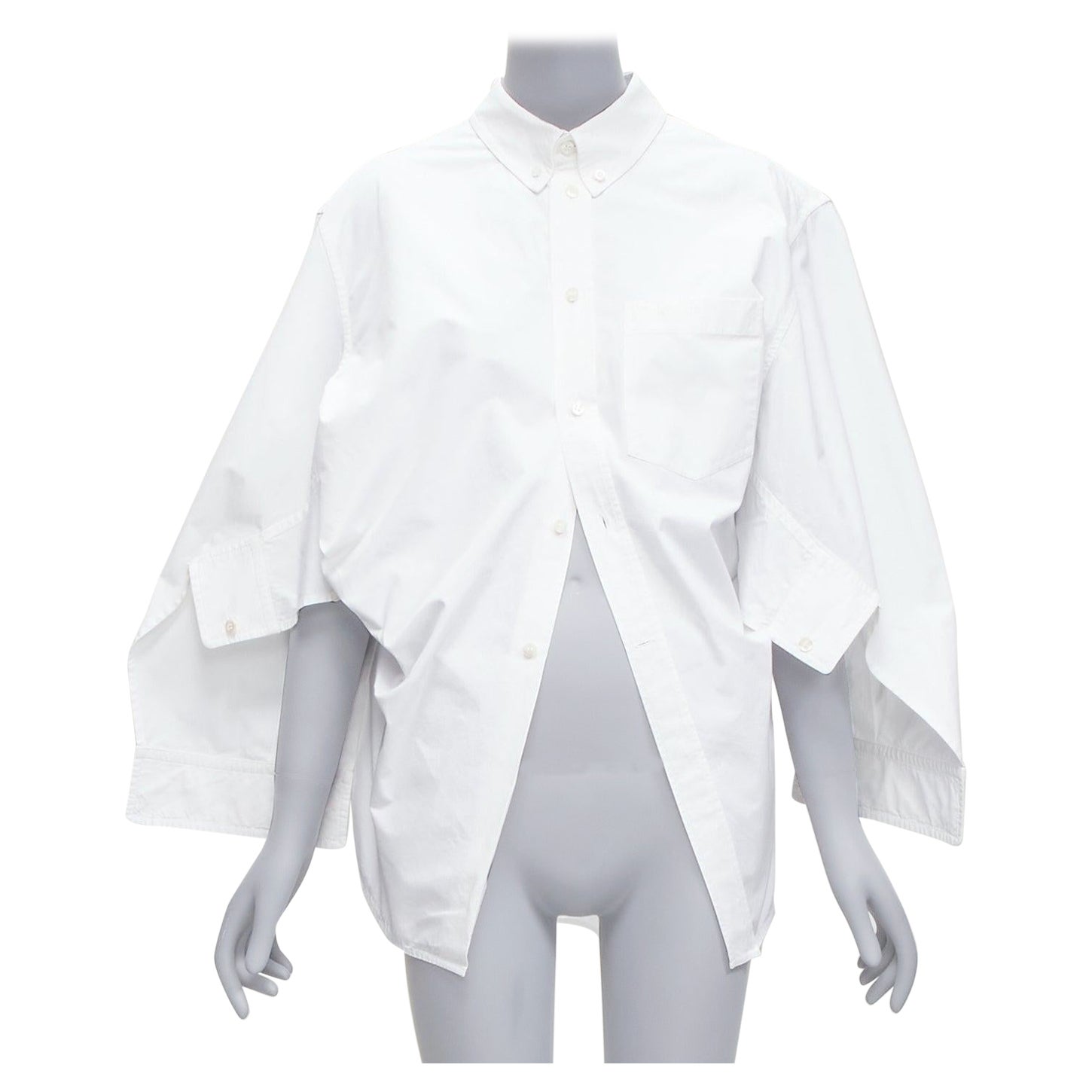 BALENCIAGA 2022 blanco BB desconstruido kimono manga camisa oversize FR36 S