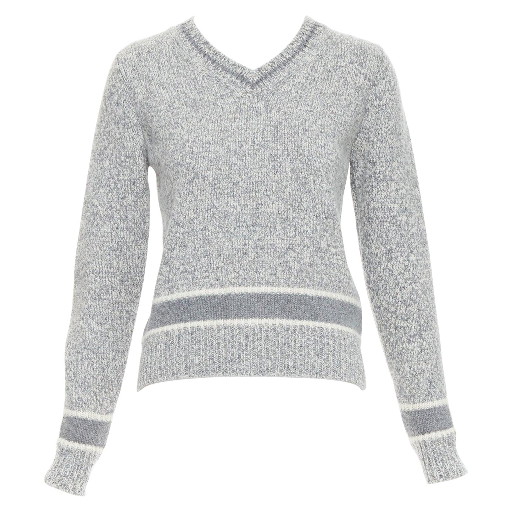 CHRISTIAN DIOR Pull 100% cachemire en laine gris clair rayé avec logo FR34 XS