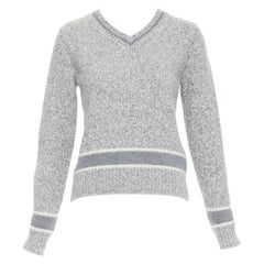 CHRISTIAN DIOR Pull 100% cachemire en laine gris clair rayé avec logo FR34 XS