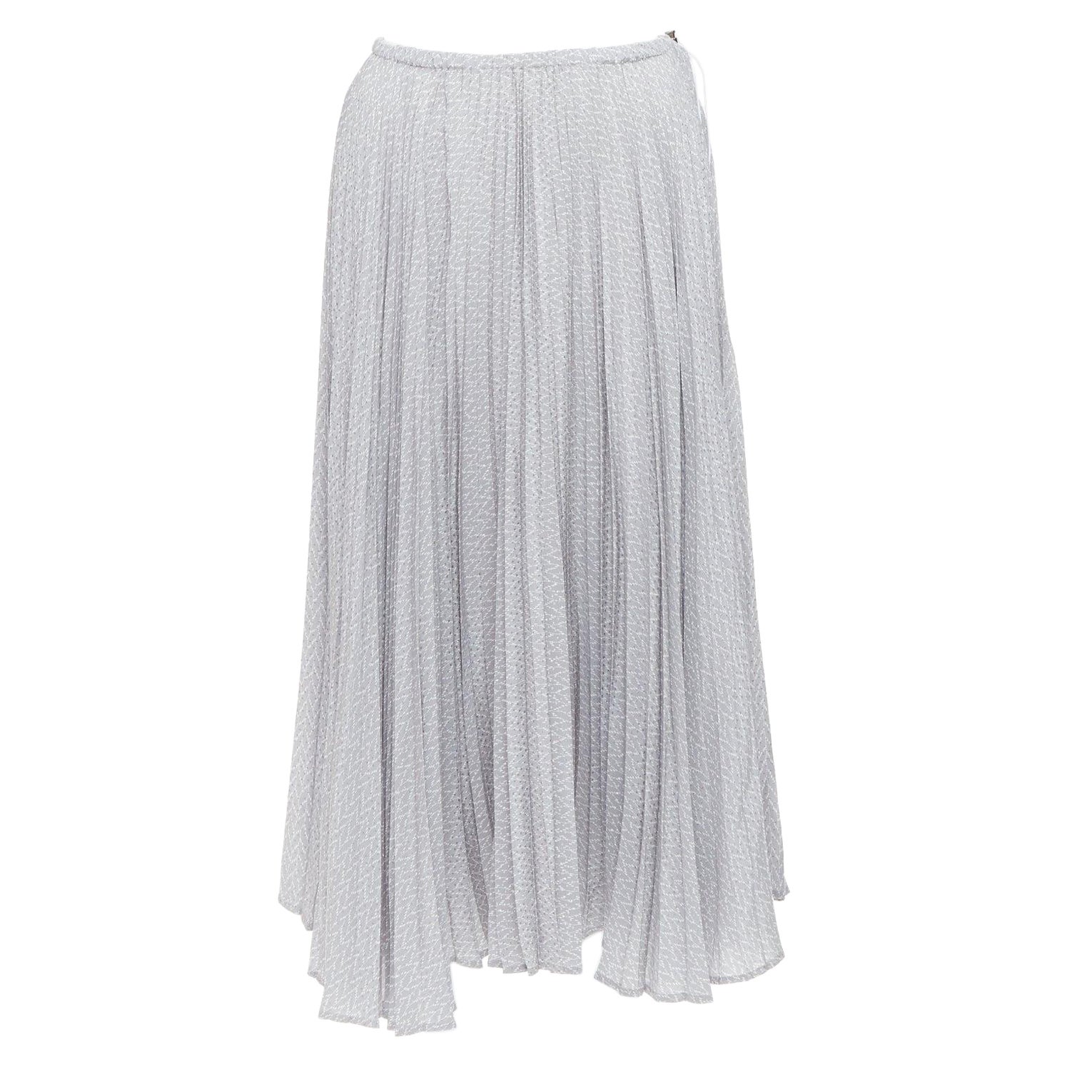 FENDI 100% silk grey pleated 3D polka dots drawstring midi skirt IT38 XS