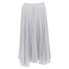 FENDI 100% silk grey pleated 3D polka dots drawstring midi skirt IT38 XS