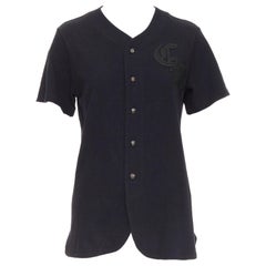 CHROME HEARTS black cotton CH leather patch silver cross button baseball shirt S