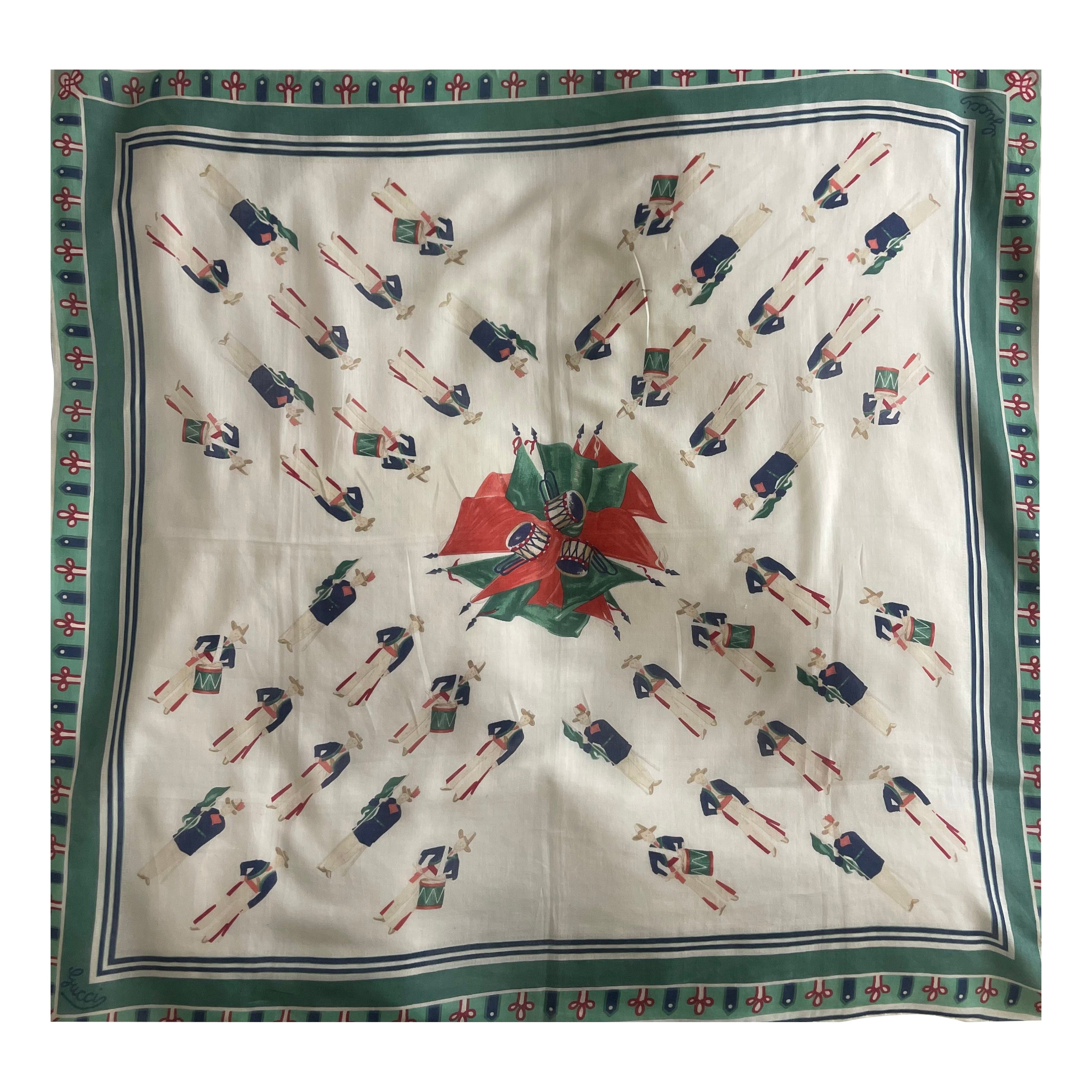 Pañuelo de algodón verde y blanco Gucci en venta