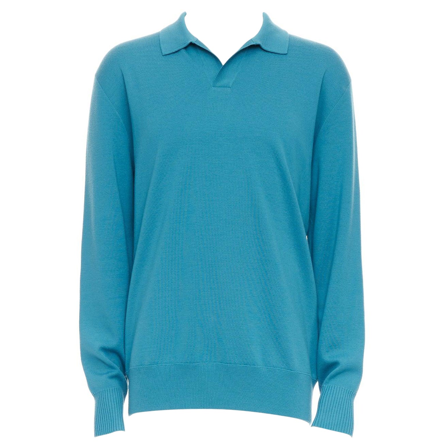 Loro Piana pull-over polo à manches longues bleu 100% laine vierge IT54 2XL