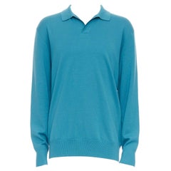 LORO PIANA blue 100% virgin wool long sleeve polo sweater IT54 2XL