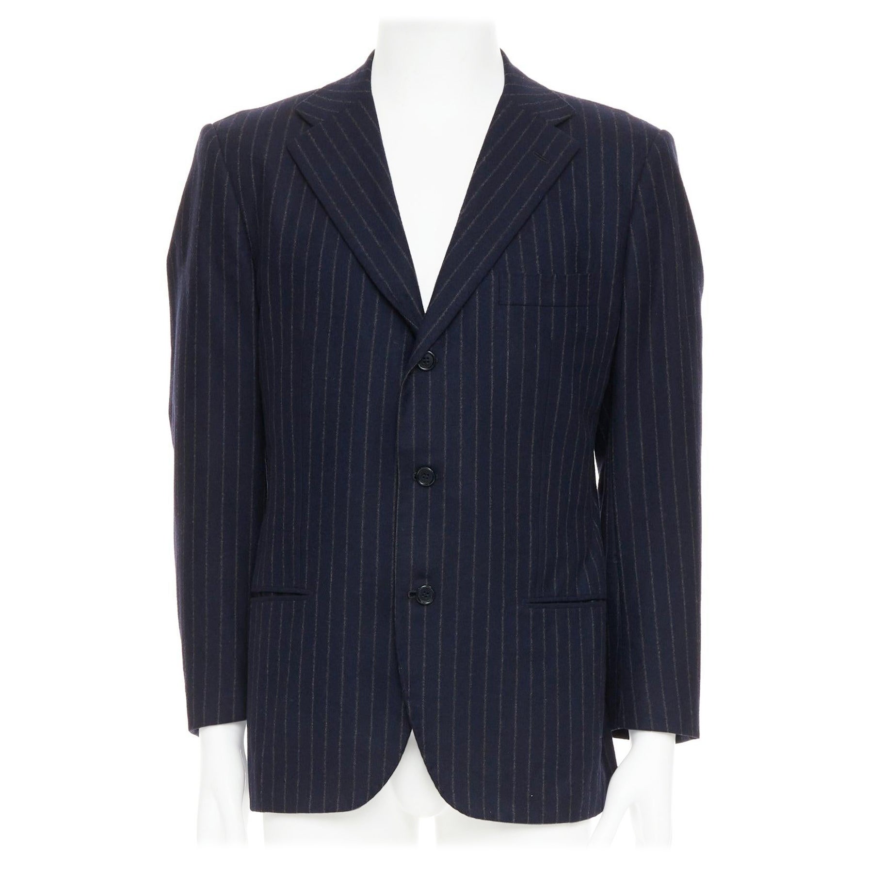 KITON Veste blazer à double fentes 100% cachemire marine à rayures IT52 XL en vente
