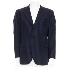 KITON 100% cashmere navy pinstriped double vents blazer jacket IT52 XL