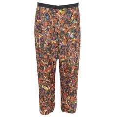 DRIES VAN NOTEN 2008 multicolor 100% silk watercolor print tapered pants FR42 XL