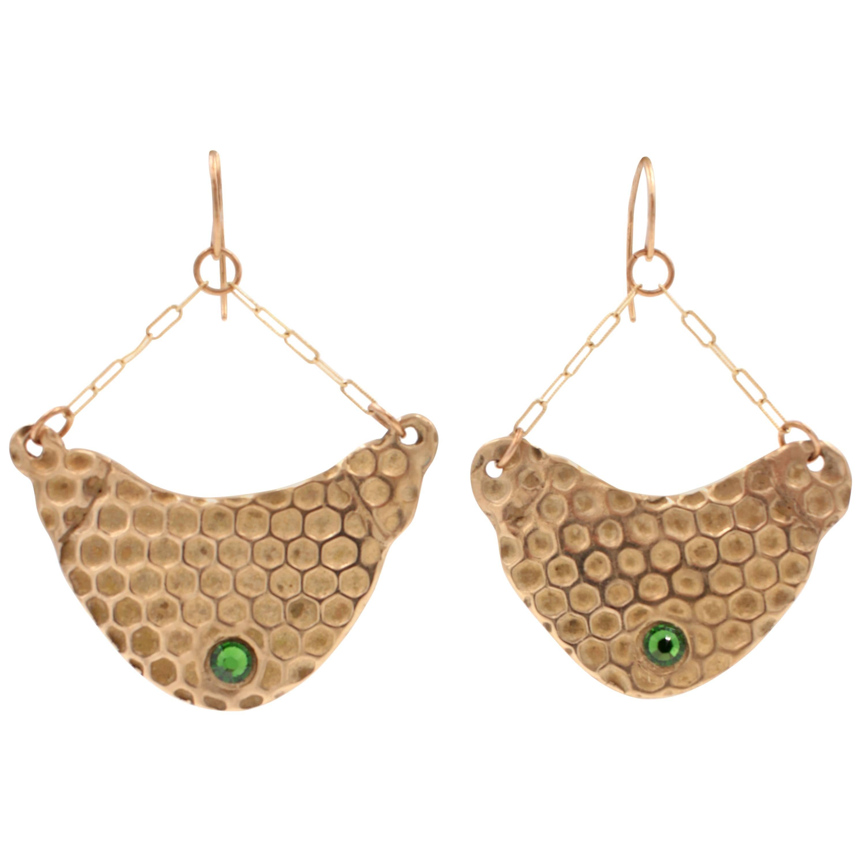 Bronze Swarovski Green Wasp Nest Earrings For Sale