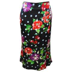 Chic Emanuel Ungaro Paris Black Silk Skirt with Floral Print Size S 11