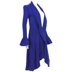 New $3090 Oscar de la Renta 100% Cashmere Ruffled Purple Long Cardigan Coat
