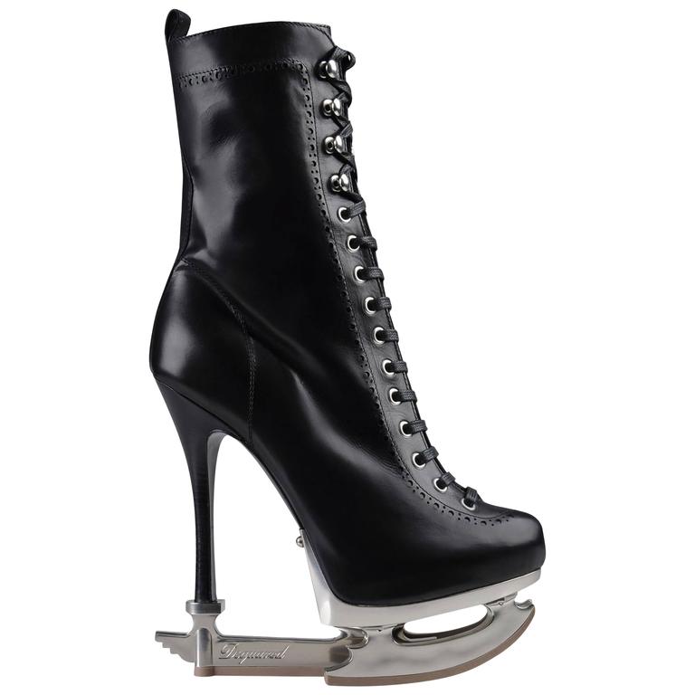 New DSQUARED2 *SKATE MOSS* Runway Ice Skate Black Ankle Leather Boots 38,  39 8 9 at 1stDibs | dsquared ice skate heels, dsquared skate moss boots,  dsquared2 ice skate heels