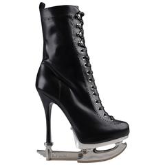 New DSQUARED2 *SKATE MOSS* Runway Ice Skate Black Ankle Leather Boots 38, 39  8 9