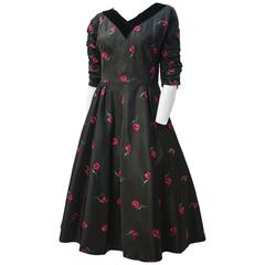 Vintage 50s Poppy Dress with Velvet Collar