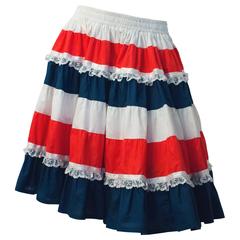 Vintage 60s Red White and Blue Ruffle Skirt with Lace Trim
