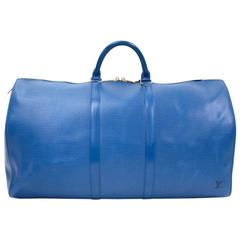 Louis Vuitton Keepall 55 Blue Epi Leather Duffle Travel Bag