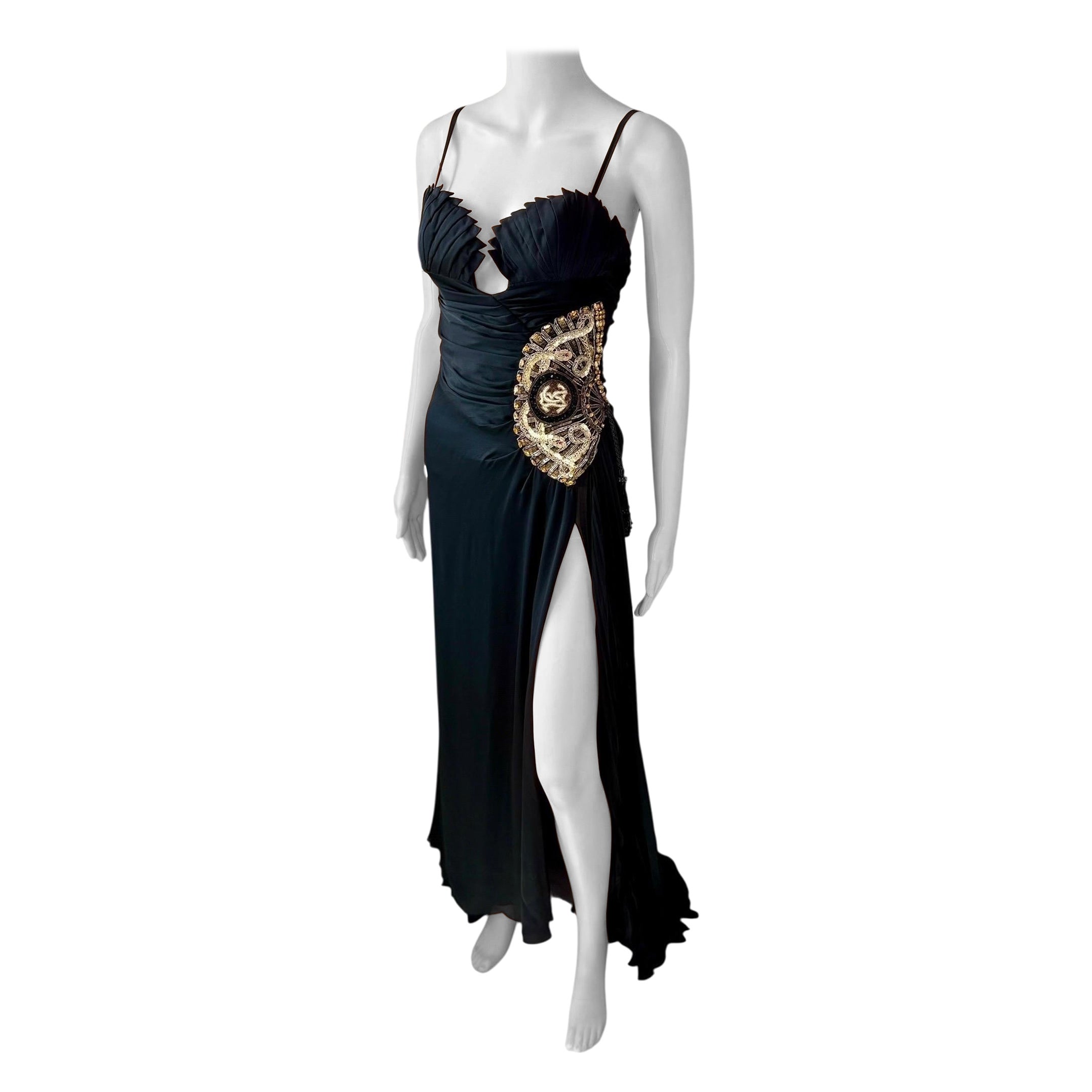 Roberto Cavalli F/W 2006 Laufsteg Bustier Verschönertes Fächer Hochgeschlitztes Abendkleid