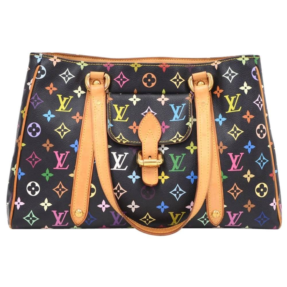 Louis Vuitton Aurelia MM Black Multicolor Monogram Canvas Shoulder Hand Bag