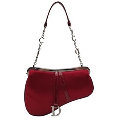 Dior Saddle Used Classic Clutch Vintage Mini Red Silk Satin