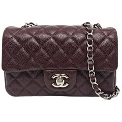 Chanel Classic Flap Rectangular Mini Burgundy Caviar Leather Silver Hardware