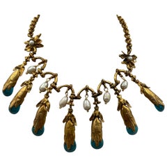 Gold-Toned Brass & Pearl Statement Necklace