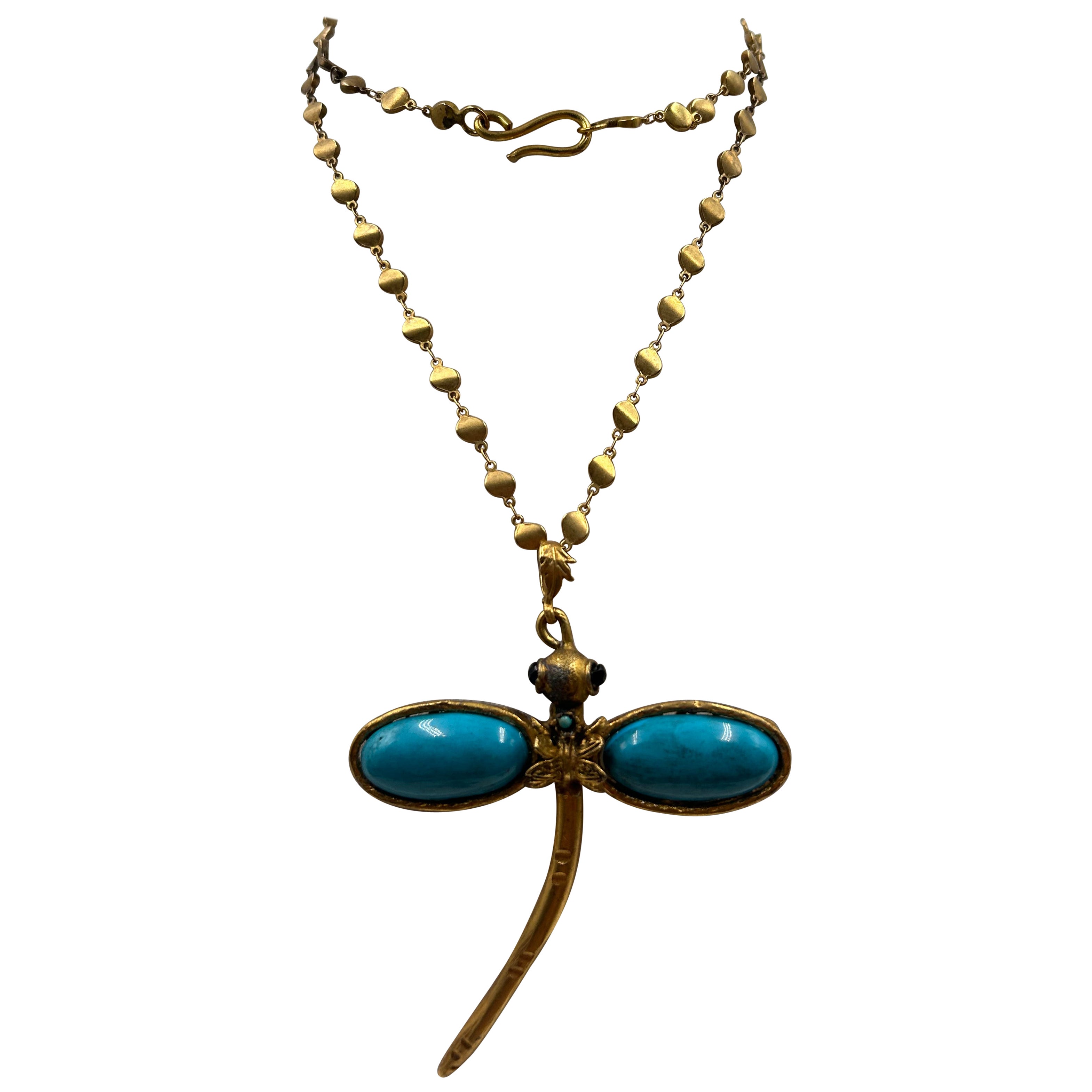 Collana con libellula blu in ottone dorato
