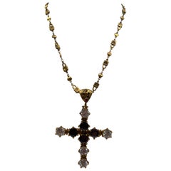 Gold -Toned Brass Purple Cross Statement Necklace