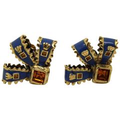 Yves Saint Laurent Gold Plated and Emanel Vintage Earrings 2