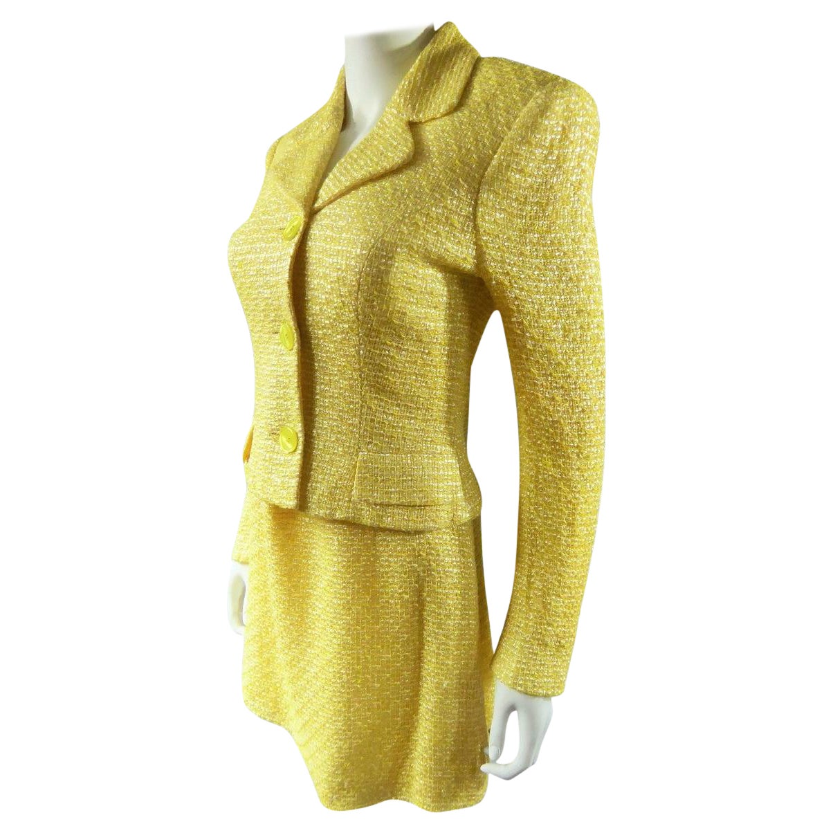  Gelbes Versace-Kleid und Jacke, ca. 1990 im Angebot