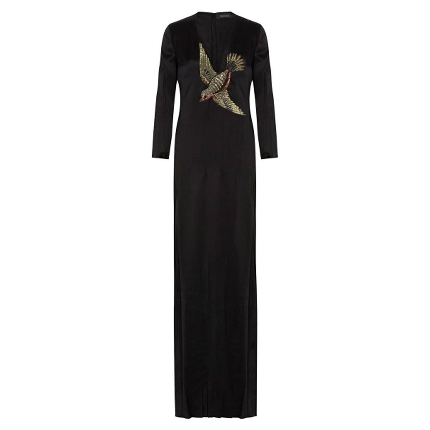 NWT Gucci Vogel verschönert Kristalle Schwarz Seide Satin Kleid Kleid It. 38 Übergröße