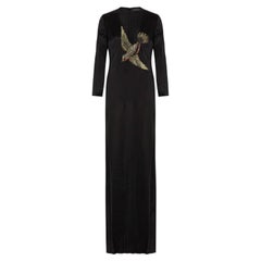 NWT Gucci Bird Embellished Crystals Black Silk Satin Dress Gown It. 38 oversize