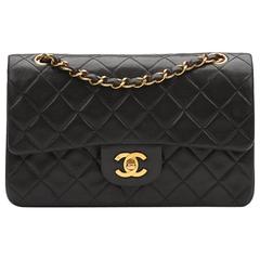 1990s Chanel Black Quilted Lambskin Vintage Small Classic Double Flap Bag