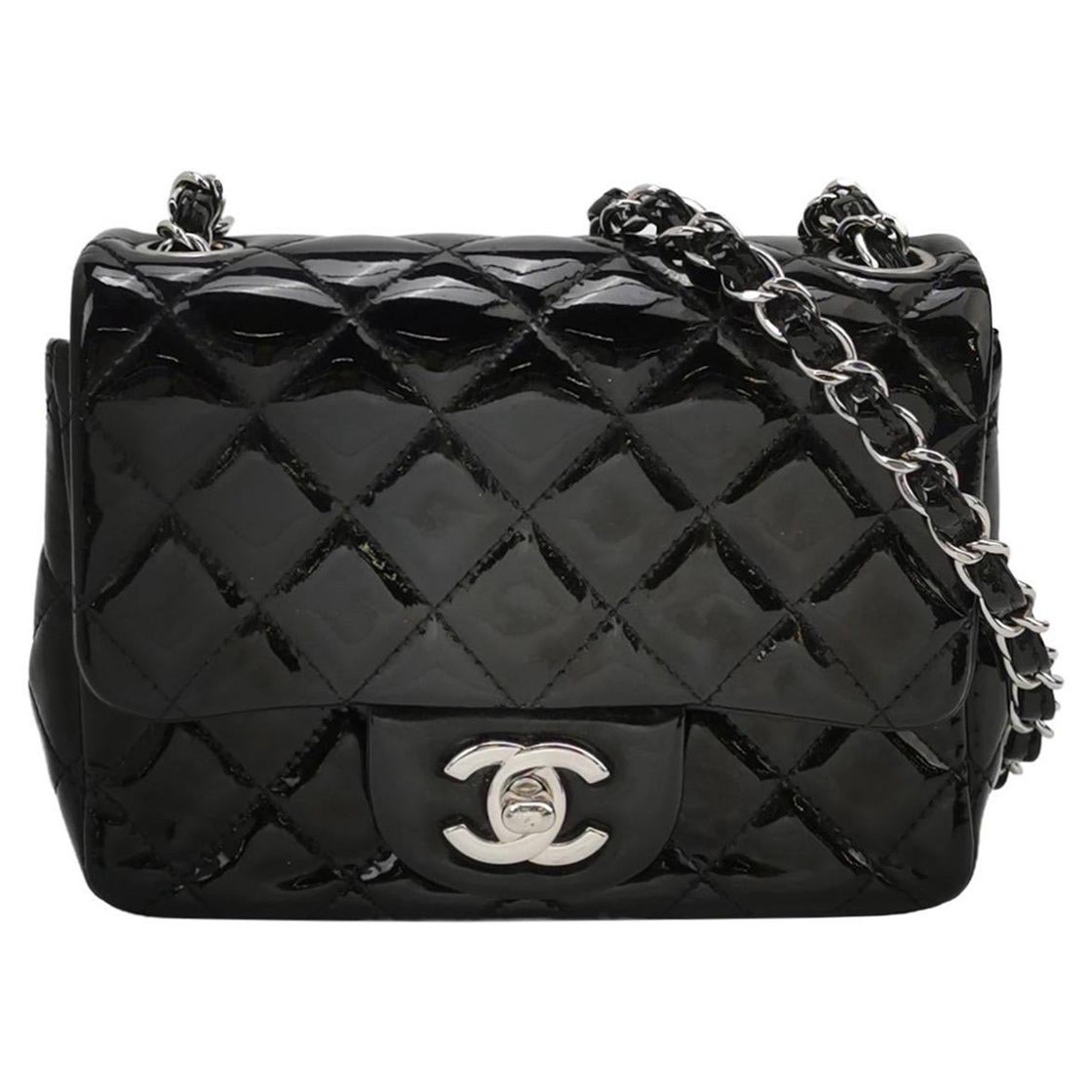 Chanel Classic Flap Mini Square Black Patent Lambskin Crossbody Bag 2014