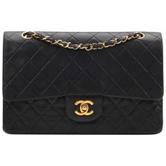1990s Chanel Black Quilted Lambskin Vintage Medium Classic Double Flap Bag