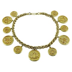 dior charm necklace Christian Dior Vintage Gold Toned Signature Coin Charm Necklace