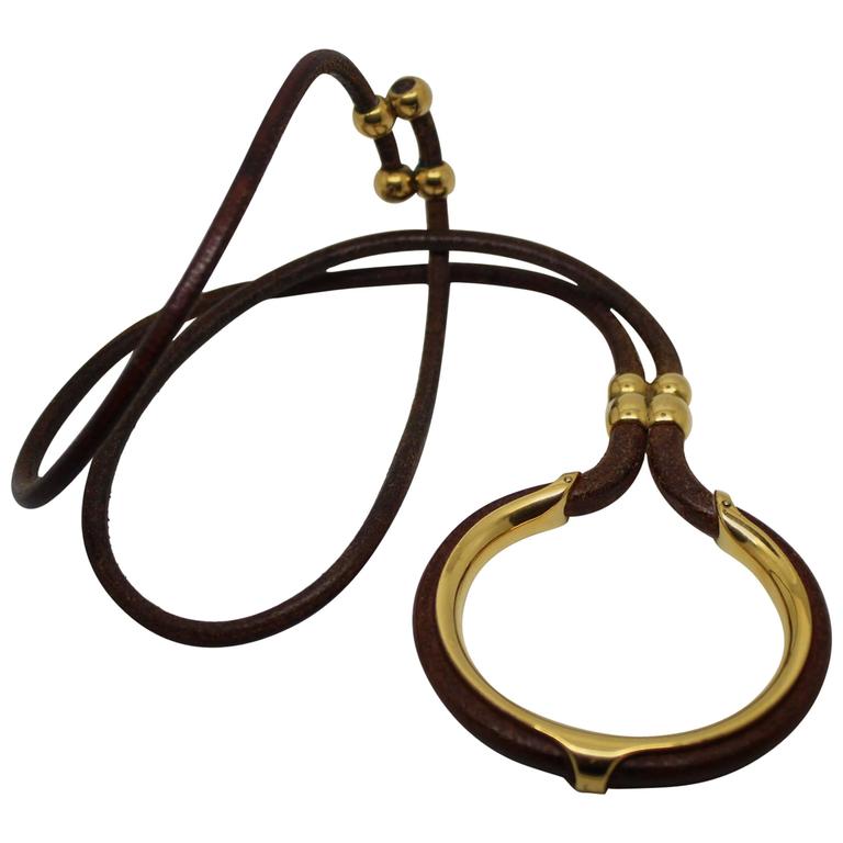 Hermes Vintage Leather and Gold Plated Necklace at 1stDibs