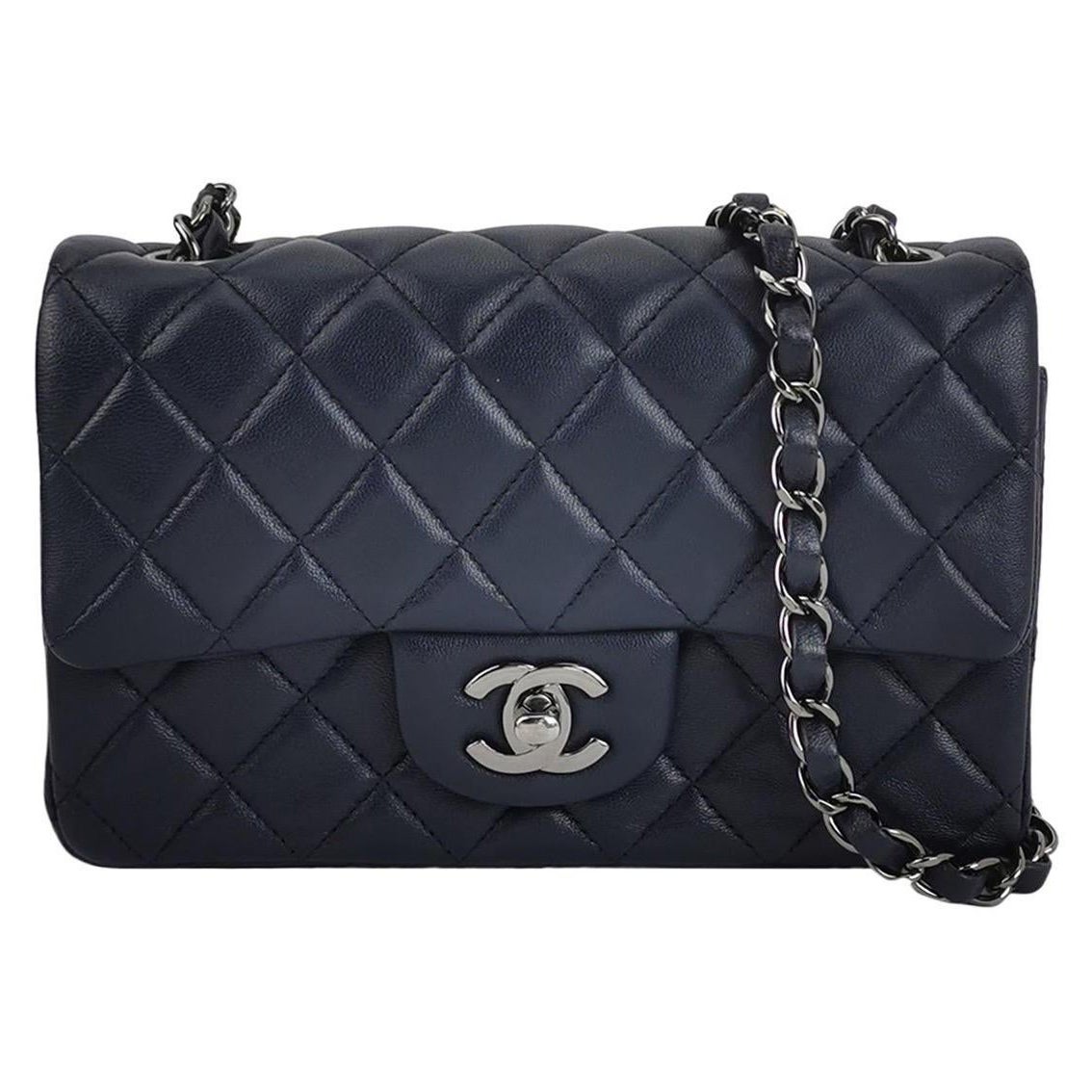 Chanel Classic Flap Rectangular Mini Navy Lambskin 2013-2014 en vente