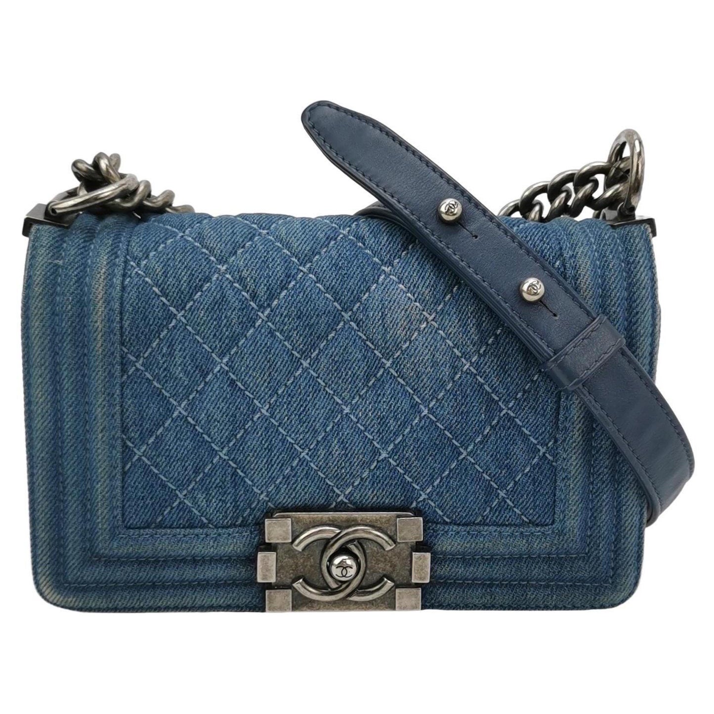 Chanel Le Boy Small Denim Blue Jeans Silver Antiqued Hardware 2012-2013