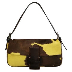 Fendi Baguette Pony-style Calfskin Leather Shoulder Bag in Yellow Cow Print
