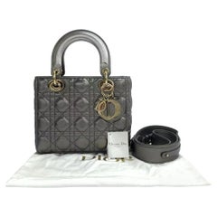 Lady Dior Small ABCdior Metallic Grey Cannage Lambskin Handbag with Strap 2019