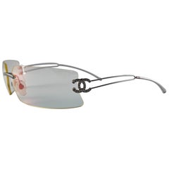 New Vintage Chanel 4051 Rimless Rhinestones Frame Sunglasses Made In Italy Y2K